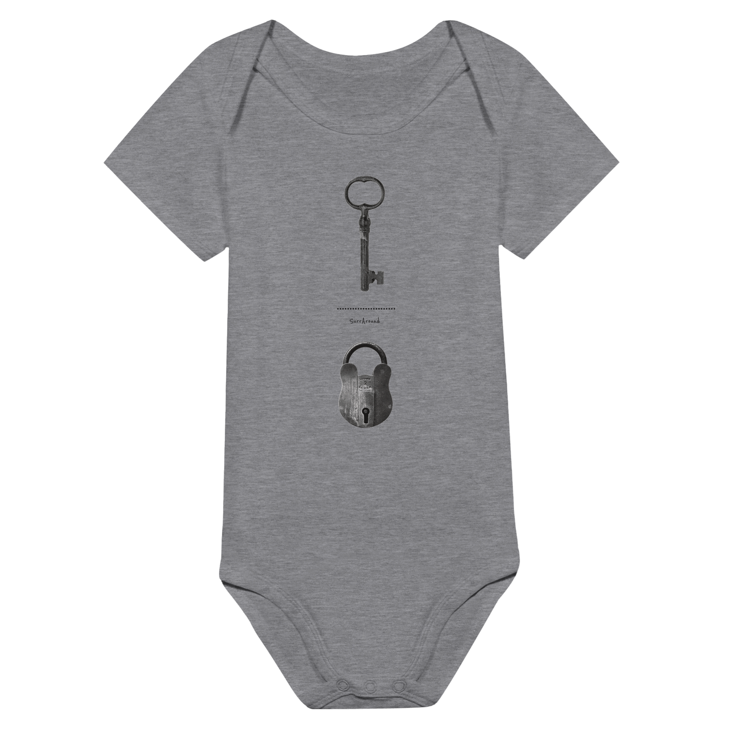 Baby Short Sleeve Bodysuit, The Old Pair of lock and key. Old pair of lock and key in hidden space and time, designed by Japanese artist. Unique Unisex Classic Bodysuit, Eco-Friendly 100% cotton, soft and comfortable.