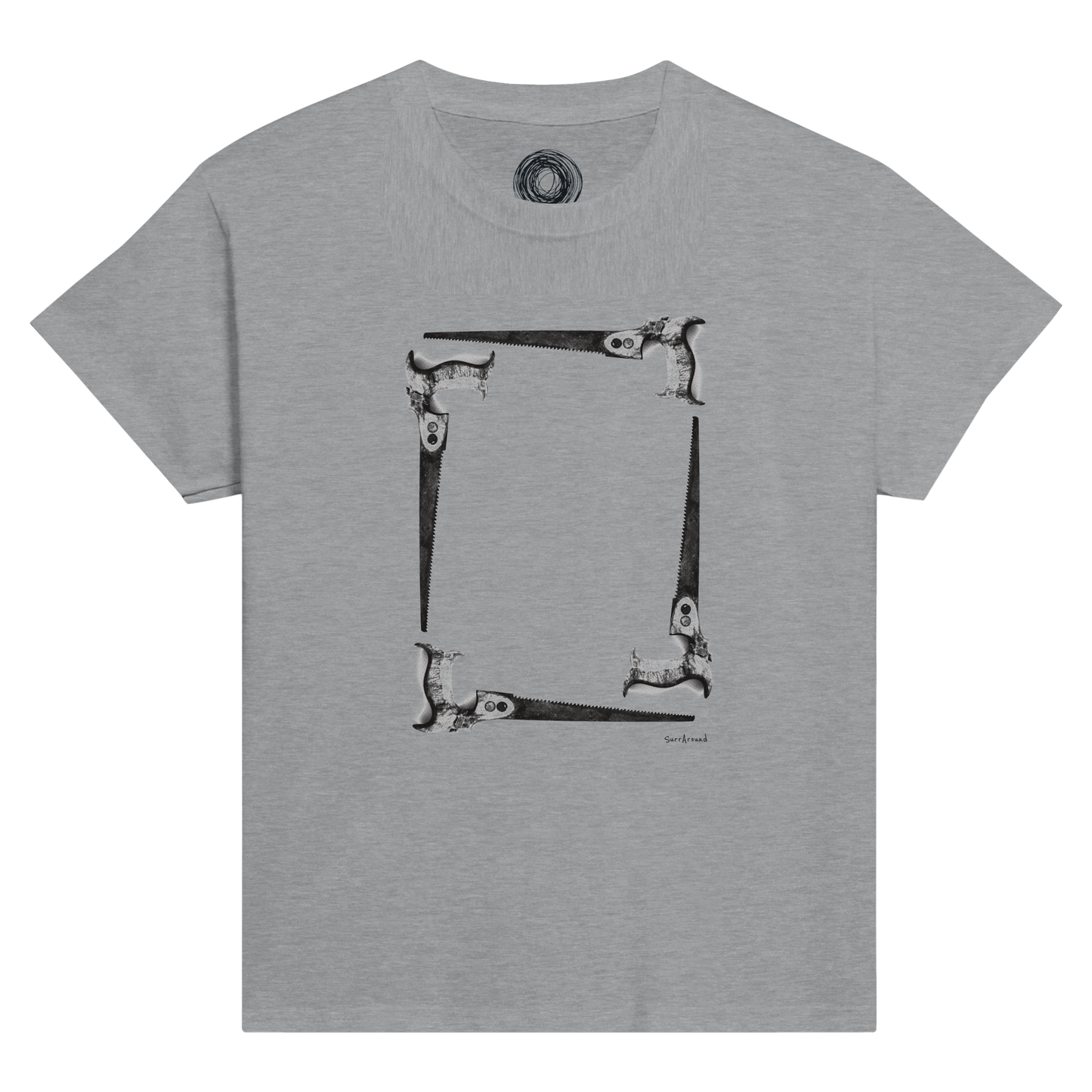Classic Comfort Kids T-shirt, Old Saw, Tool in space & time. Old saw with an handle and rusted saw teeth must have an unique story. Designed by a designer. Unisex Crewneck T-shirt, Eco-Friendly 100% cotton in soft feel.