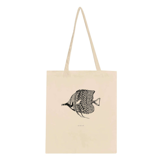 Truly one-of-a-kind Tote bag, Fish inspired by nature. Tote bags being eco-conscious, reinforced handles for more stability.