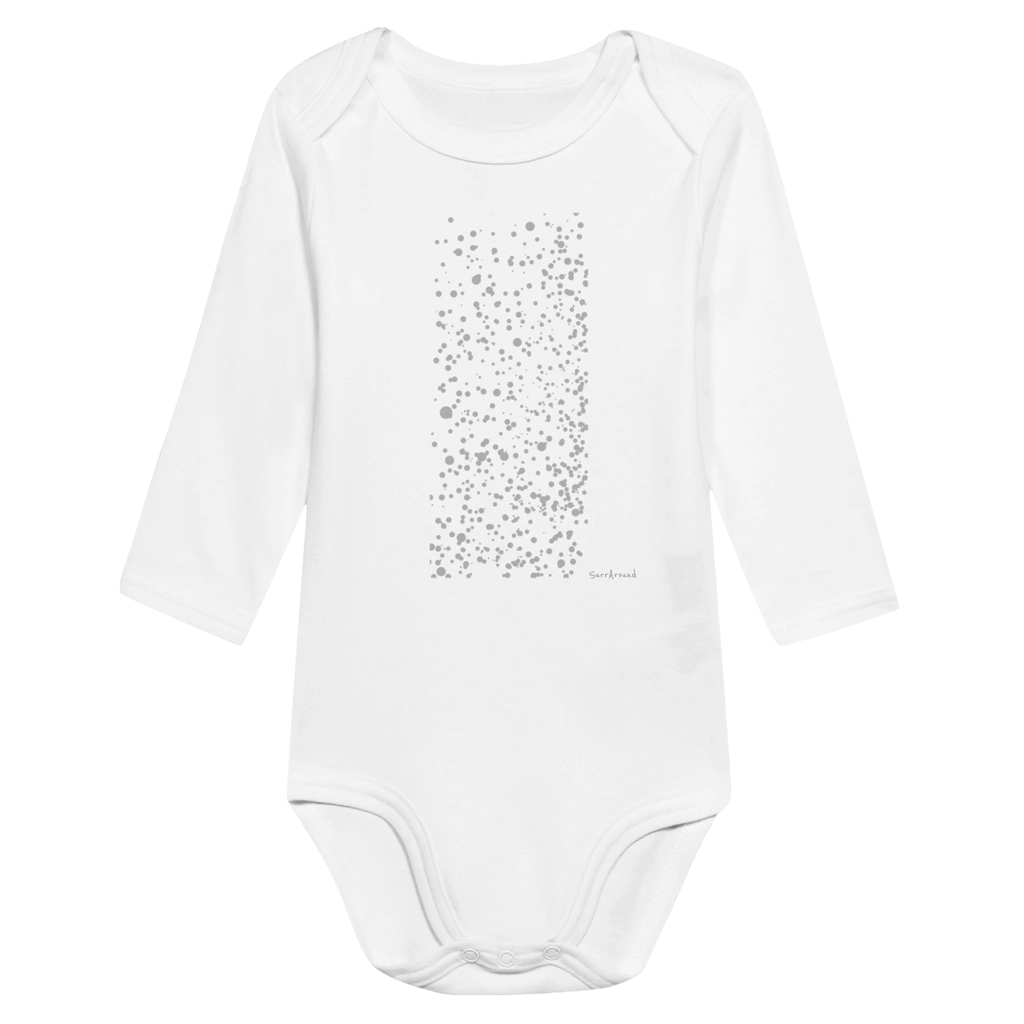 Baby Long Sleeve Bodysuit, Snow inspired by nature. Unique Unisex Classic Bodysuit, Eco-Friendly 100% cotton, soft and comfortable. Illustrated snow designed by Japanese artist.