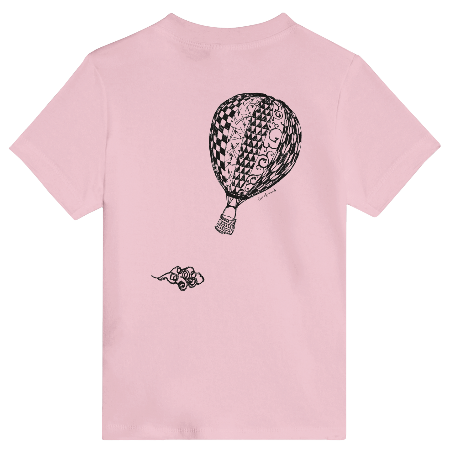 Unique Classic Baby T-shirt , Empty Hot Air Balloon & Clouds. Unisex Crewneck T-shirt, Eco-Friendly 100% cotton in soft feel. Illustrated air balloon, detailed with Japanese traditional patterns, hand drawn by artist.