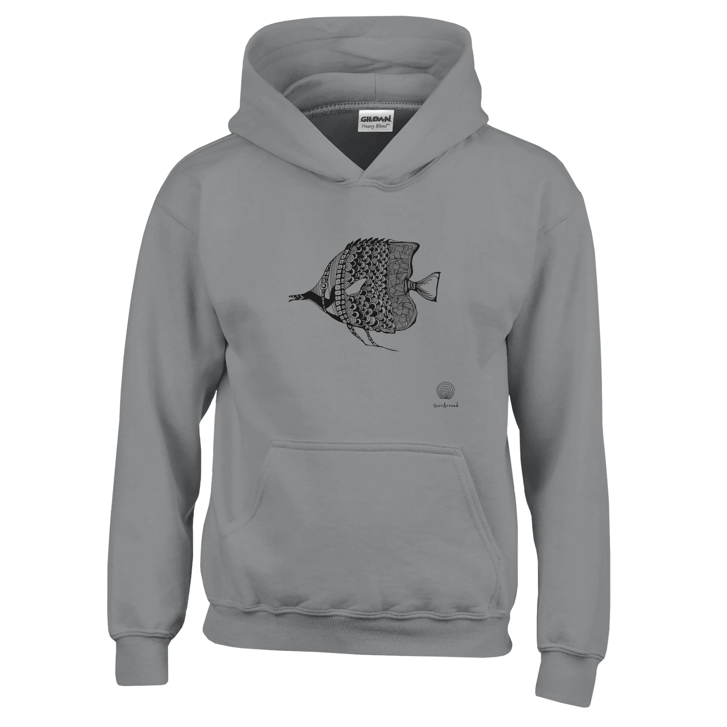 Unique Classic Kids Hoodie, beautiful fish design. Soft, durable unisex pullover hoodie, ideal for year-round wear. Illustrated unique fish, detailed with Japanese traditional patterns, hand drawn by artist.