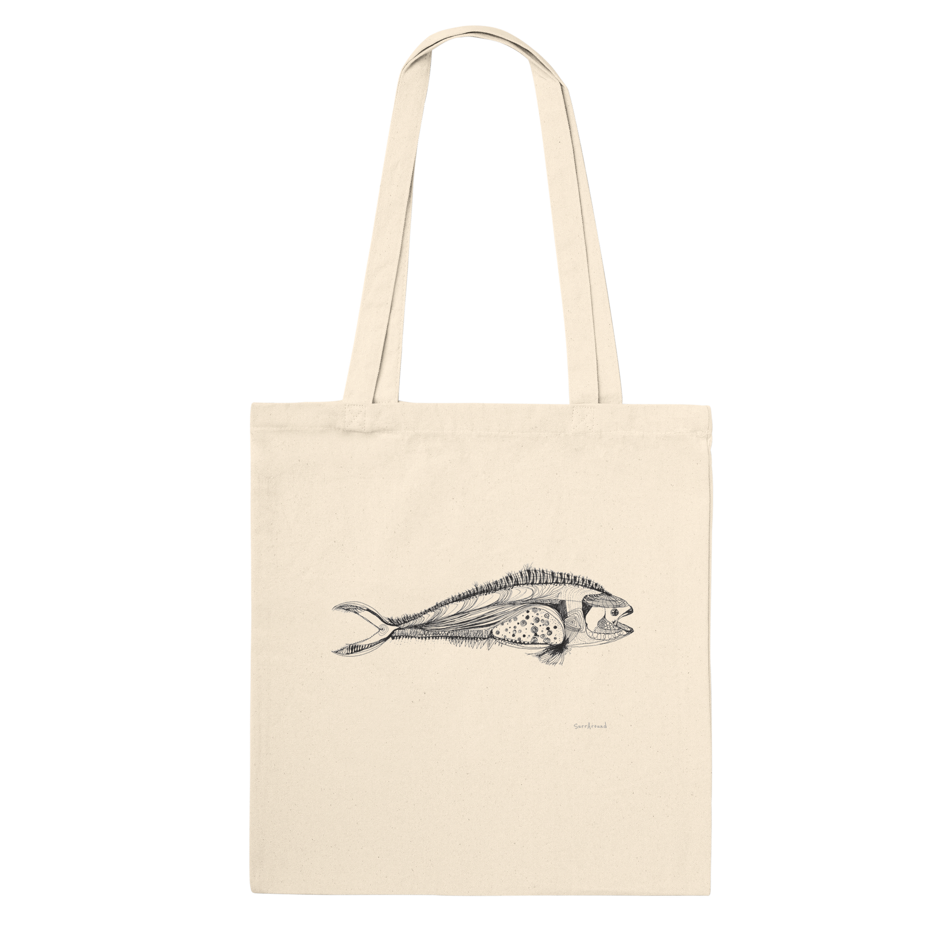 Truly one-of-a-kind Tote bag, Mahi-mahi, Dolphin Fish. Vibrant hue and distinctive form, inspired in Exmouth, Western Australia. Tote bags being eco-conscious, reinforced handles for more stability, 100% cotton.