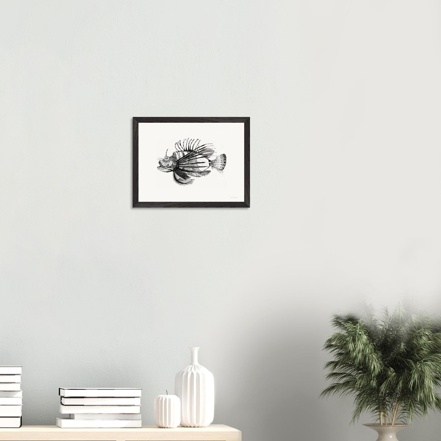 Premium Quality Wall Art, Lionfish, Beautiful Fish in WA. Inspired by the exquisite form adorned with poisonous spines, discovered at Exmouth. Premium Wooden Framed Poster With Museum-Quality Matte Paper Ready to hang.