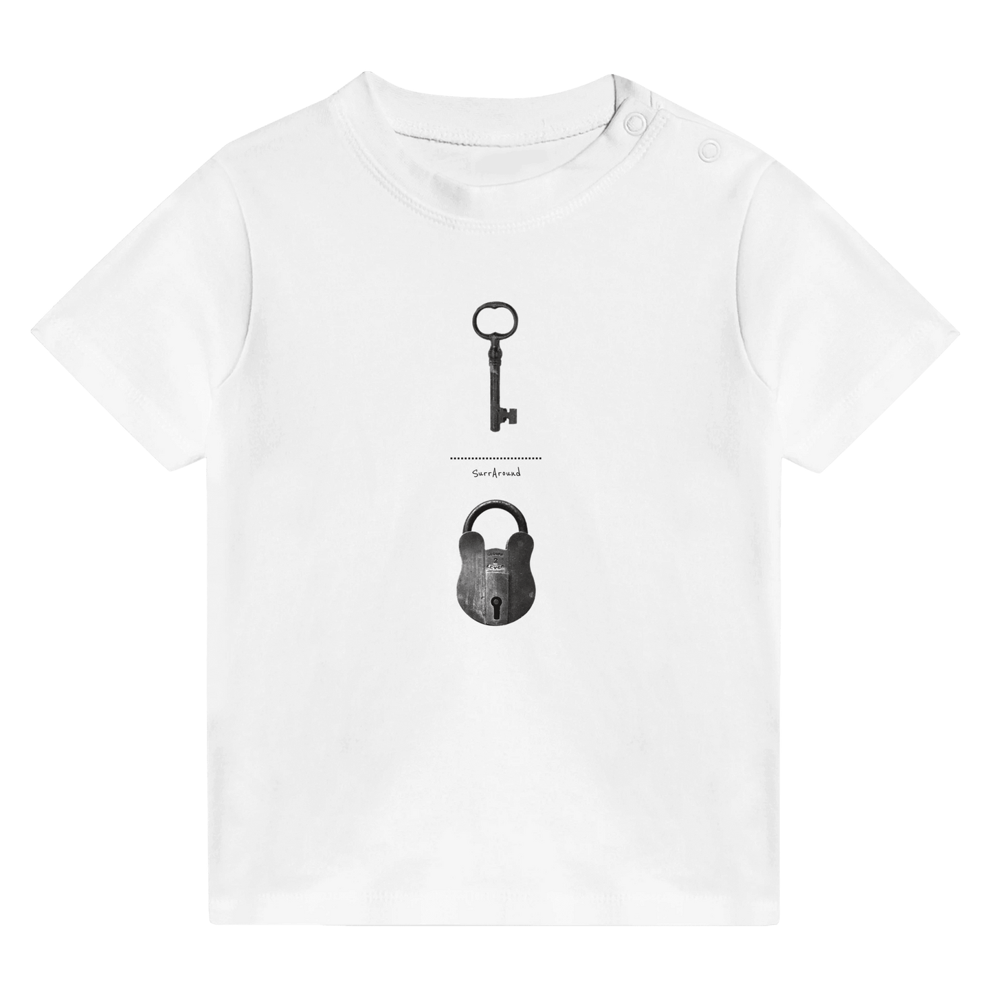 Unique Classic Baby T-shirt, The Old Pair of lock and key. Old pair of lock and key in hidden space and time, designed by Japanese artist. Unisex Crewneck T-shirt, Eco-Friendly 100% cotton in soft feel.