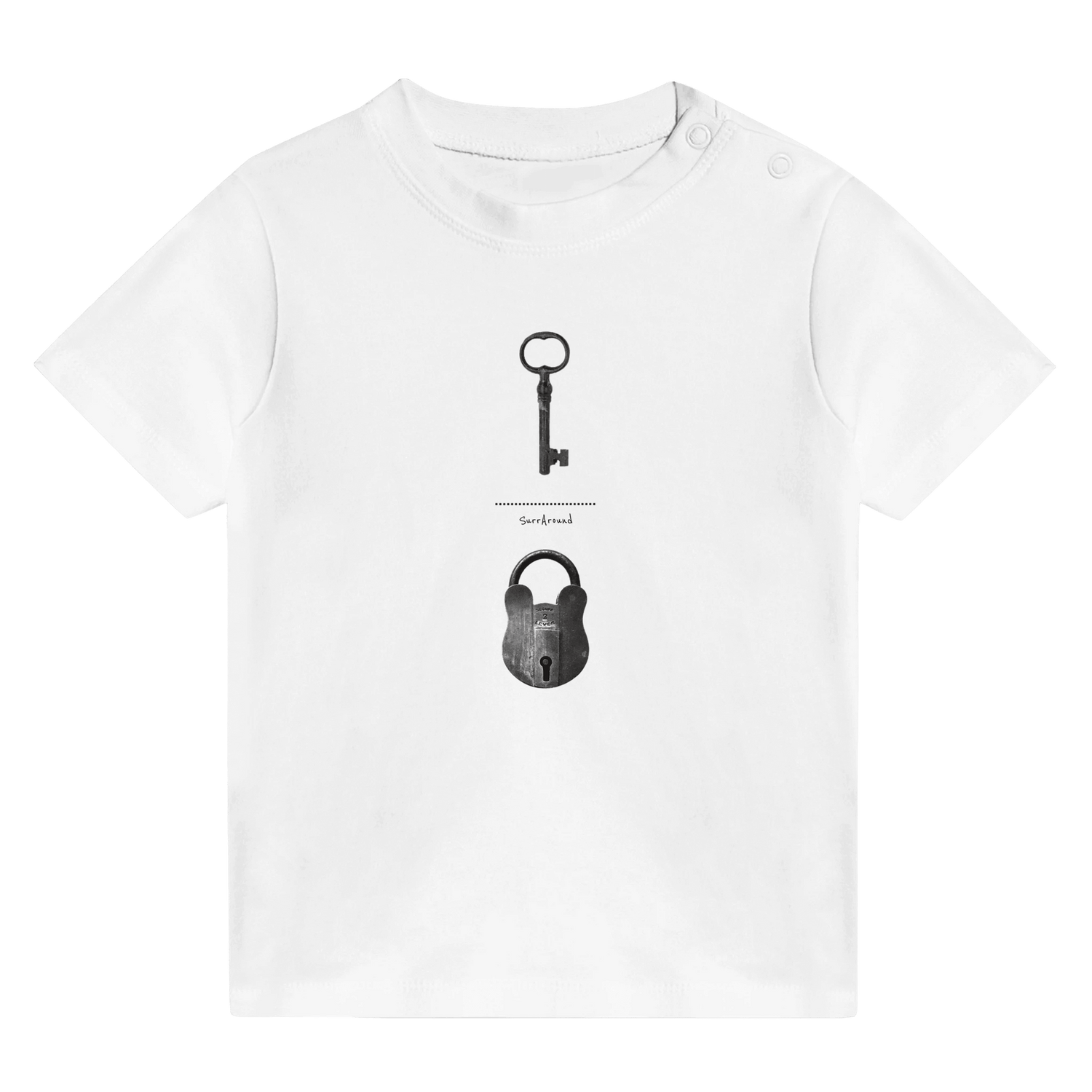 Unique Classic Baby T-shirt, The Old Pair of lock and key. Old pair of lock and key in hidden space and time, designed by Japanese artist. Unisex Crewneck T-shirt, Eco-Friendly 100% cotton in soft feel.