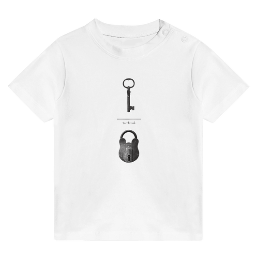 Unique Classic Baby T-shirt, The Old Pair of lock and key. Old pair of lock and key in hidden space and time, designed by Japanese artist. Unisex Crewneck T-shirt, Eco-Friendly 100% cotton in soft feel.