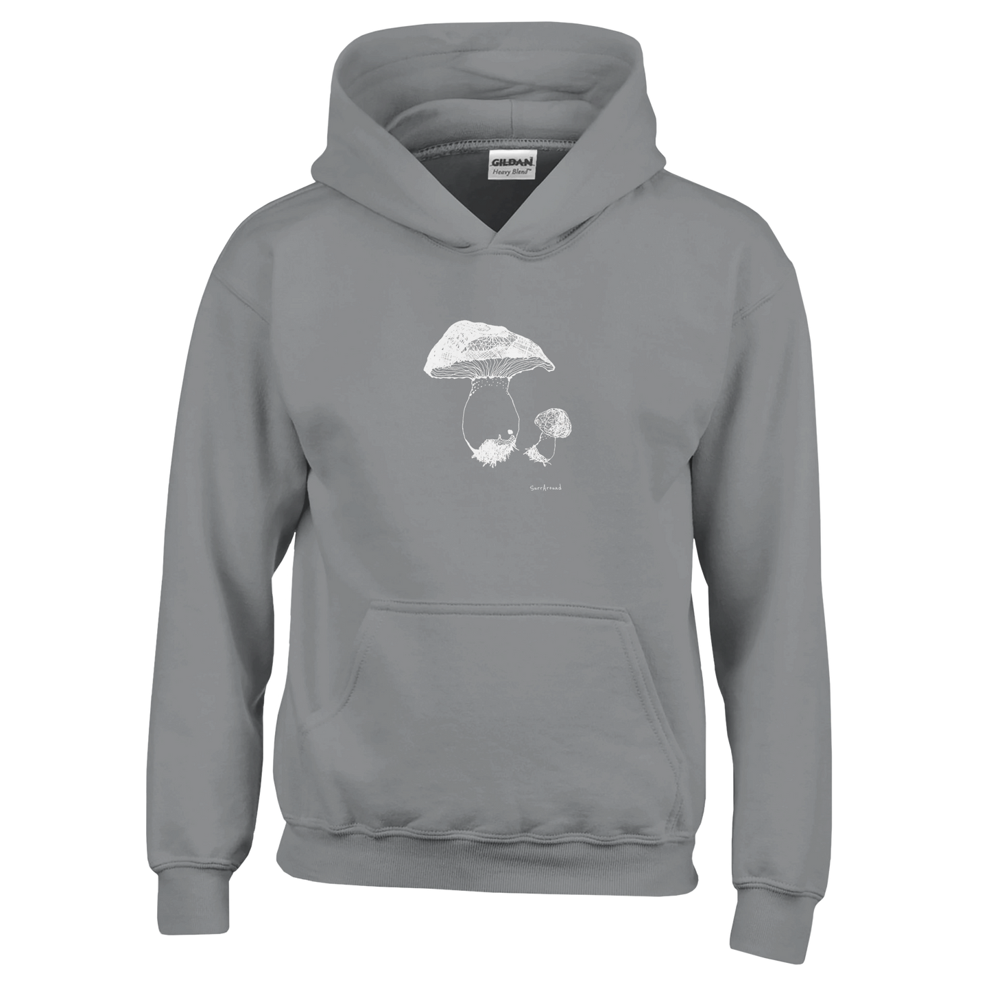 Classic Comfort Kids Hoodie, Mushroom designed by artist. Discover our Mushroom-themed soft, Pullover, 50% cotton & 50% polyester hoodie, durability with soft feel. Ideal for year-round wear with a kangaroo pocket.