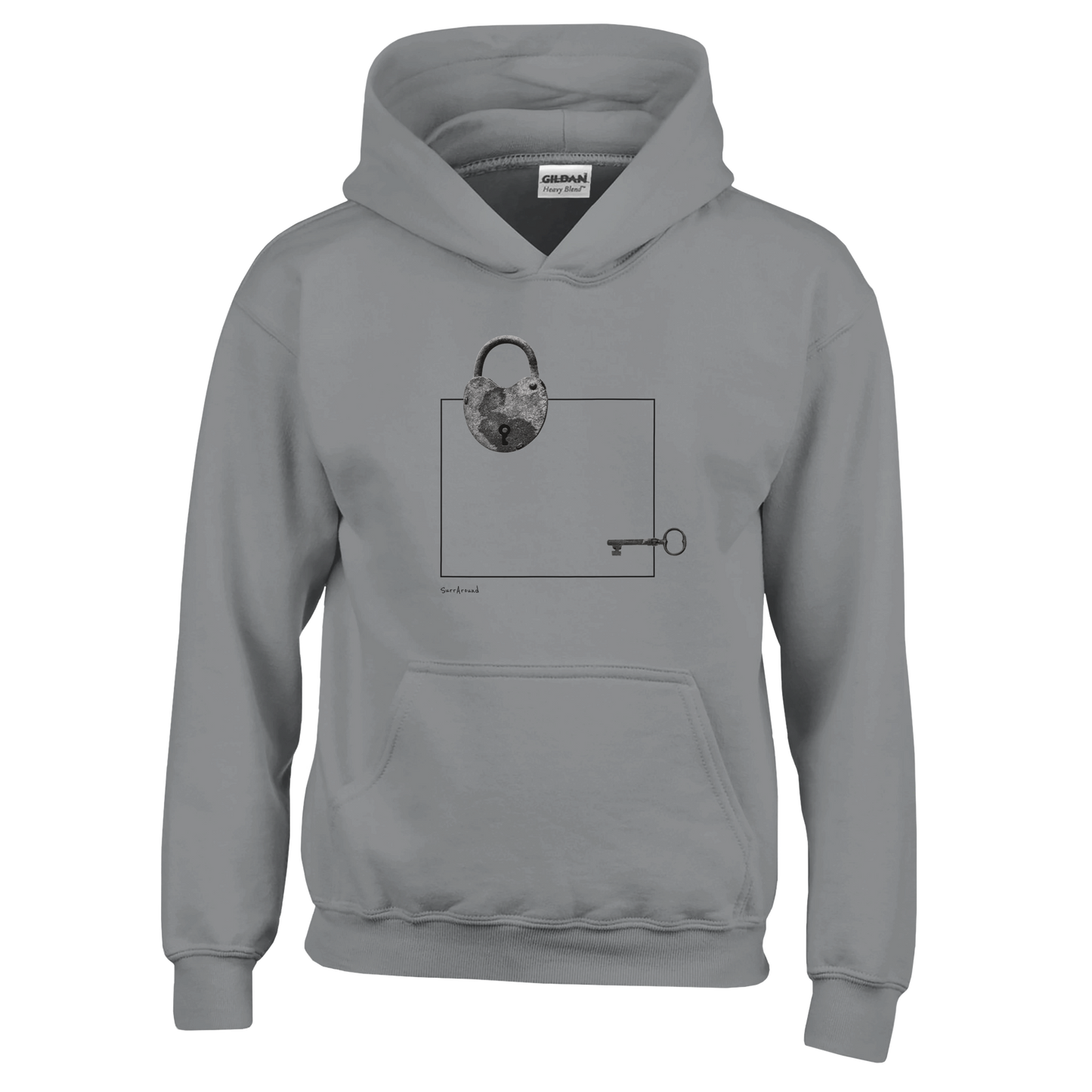 Unique Classic Kids Hoodie, Old Heart Lock in space & time. Old heart lock and key with hidden stories in space and time, designed by Japanese artist. Soft, durable unisex pullover hoodie, ideal for year-round wear.