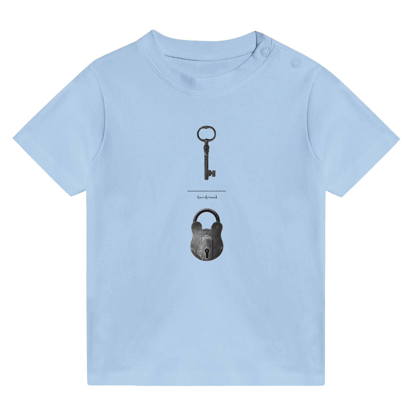 Unique Classic Baby T-shirt, The Old Pair of lock and key. Old pair of lock and key in hidden space and time, designed by Japanese artist. Unisex Crewneck T-shirt, Eco-Friendly 100% cotton in soft feel.