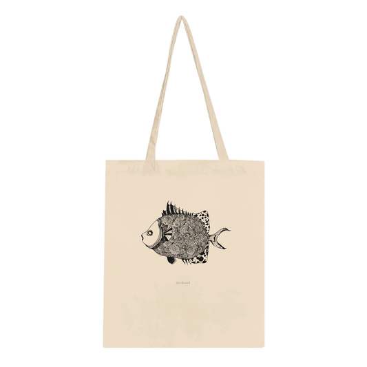 Truly one-of-a-kind Tote bag, Fish inspired by nature. Tote bags being eco-conscious, reinforced handles for more stability.