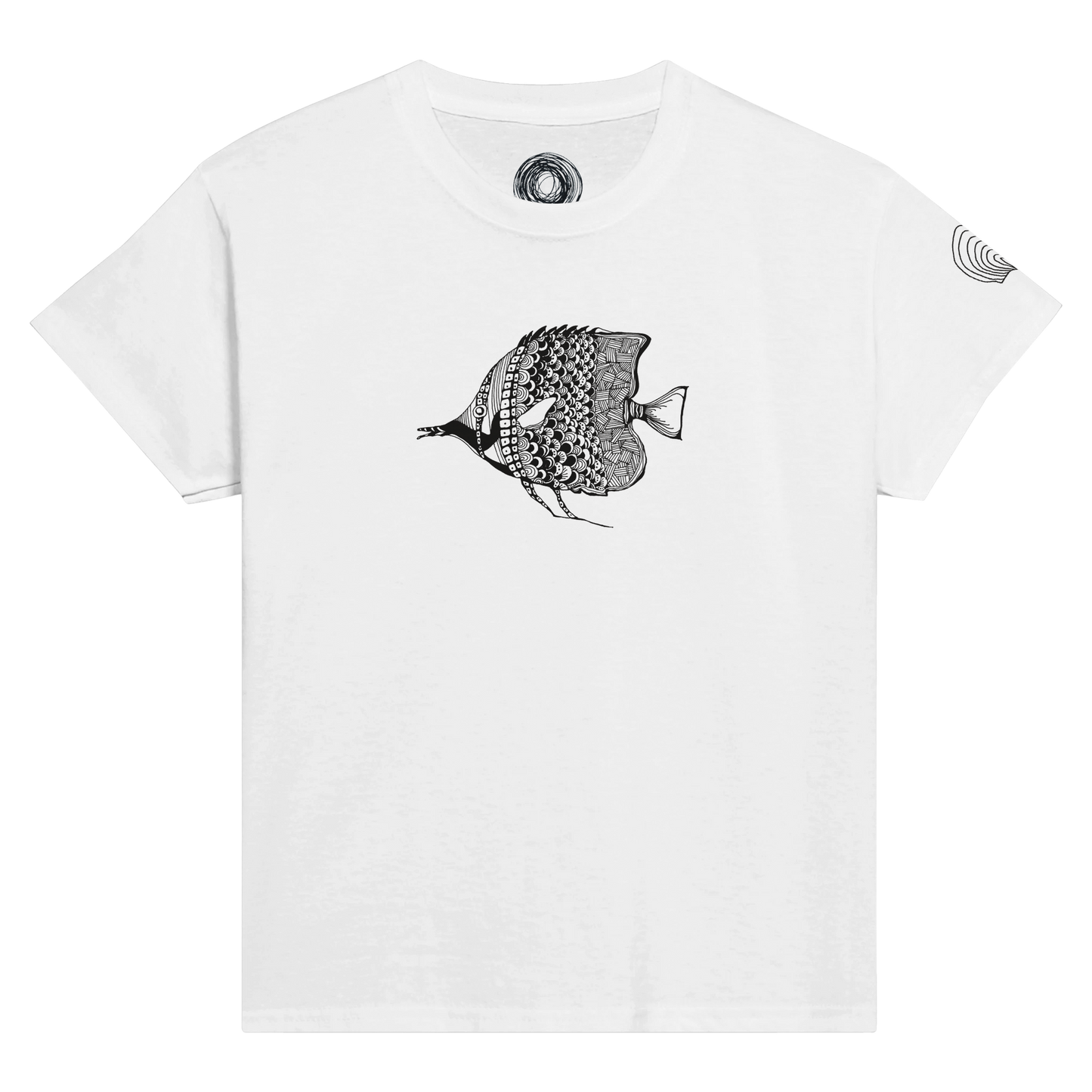 Unique Classic Kids T-shirt, beautiful fish design. Unisex Crewneck T-shirt, Eco-Friendly 100% cotton in soft feel. Illustrated unique fish, detailed with Japanese traditional patterns, hand drawn by artist.