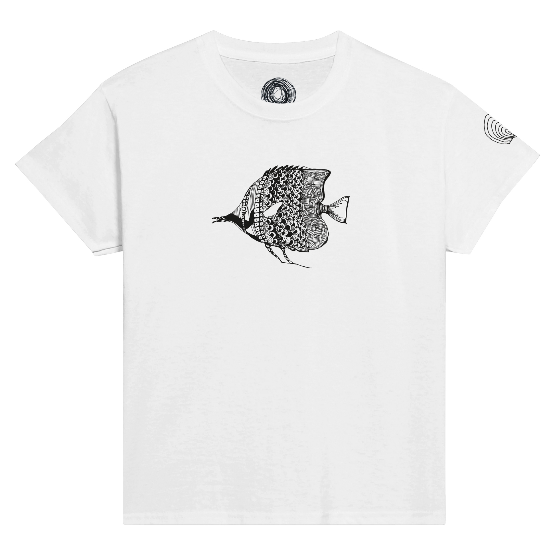 Unique Classic Kids T-shirt, beautiful fish design. Unisex Crewneck T-shirt, Eco-Friendly 100% cotton in soft feel. Illustrated unique fish, detailed with Japanese traditional patterns, hand drawn by artist.