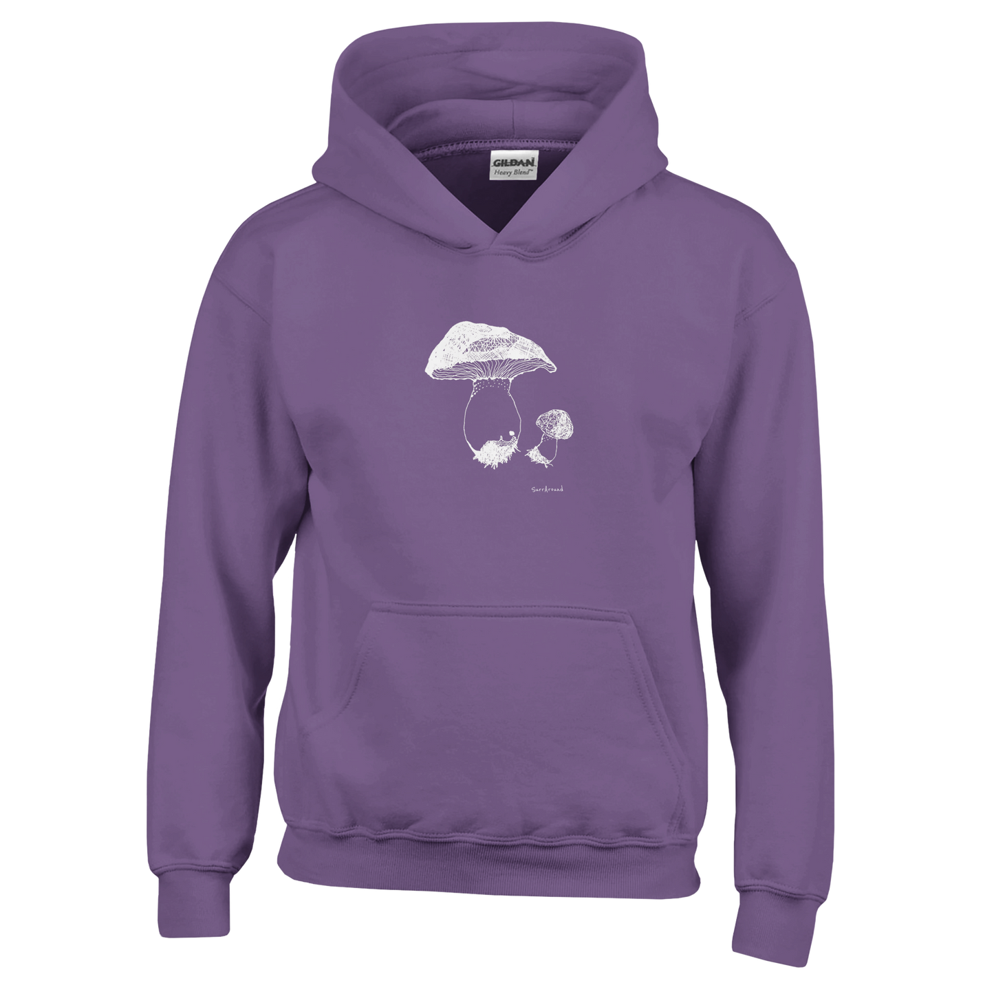 Classic Comfort Kids Hoodie, Mushroom designed by artist. Discover our Mushroom-themed soft, Pullover, 50% cotton & 50% polyester hoodie, durability with soft feel. Ideal for year-round wear with a kangaroo pocket.