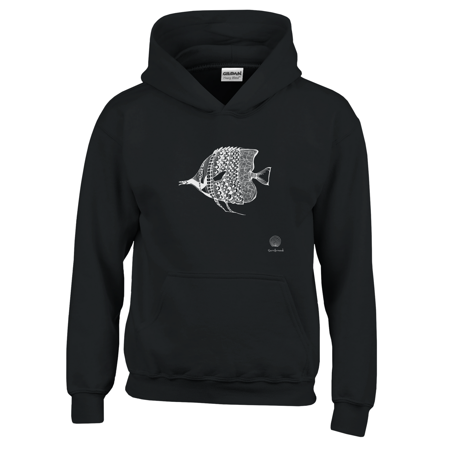 Unique Classic Kids Hoodie, beautiful fish design. Soft, durable unisex pullover hoodie, ideal for year-round wear. Illustrated unique fish, detailed with Japanese traditional patterns, hand drawn by artist.