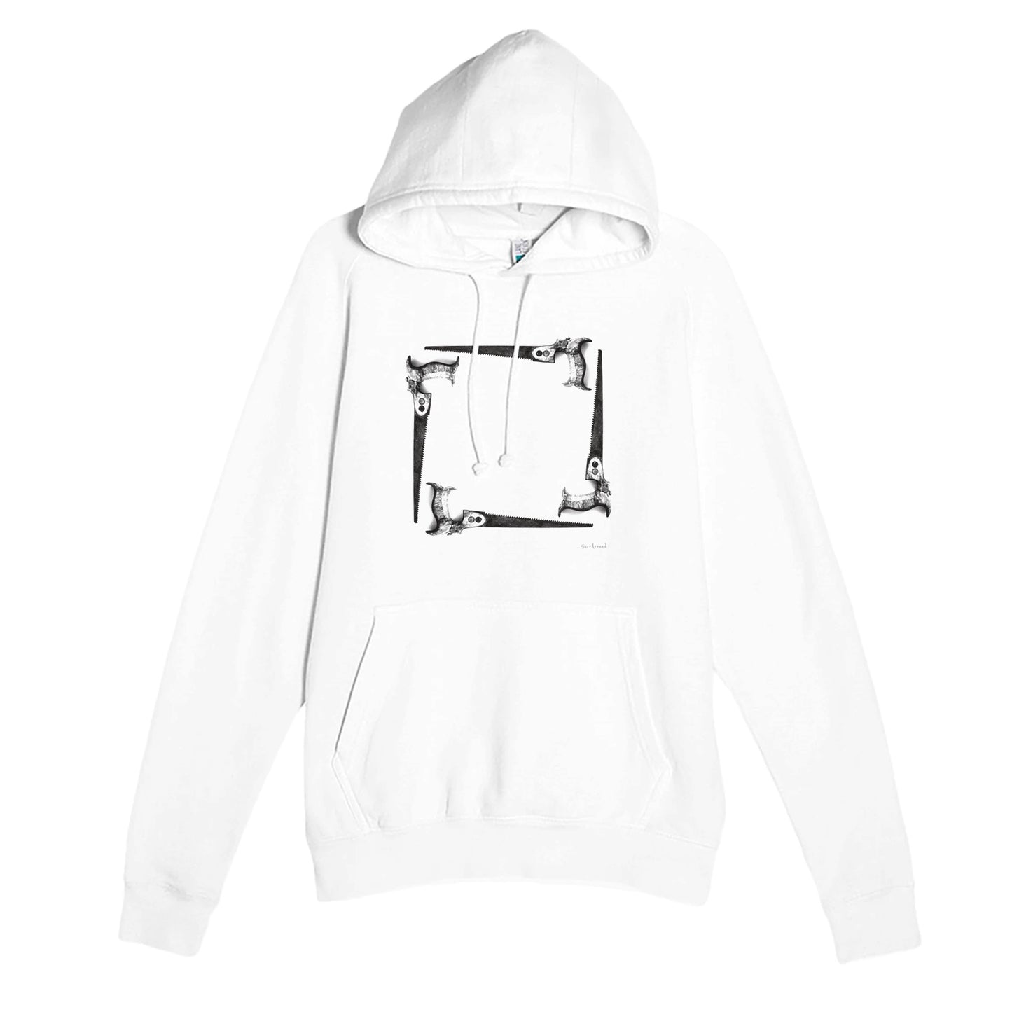 Unique Premium Adult Hoodie, Old Saw, Tool in space & time. After years of use, ornamental handle and rusted saw teeth appear a little melancholic. Soft, durable unisex pullover hoodie, ideal for year-round wear.