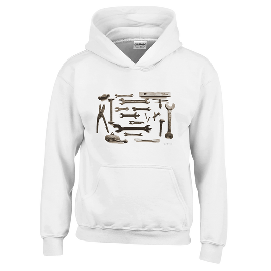 Unique Classic Kids Hoodie, Old Tools - Spanners. Unique old rusty tools hide stories in space and time, designed by Japanese artist. Pullover, 50% cotton & 50% polyester hoodie, durability with soft feel.