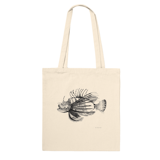 Truly one-of-a-kind Tote bag, Lionfish, Beautiful Fish in WA. Inspired by the exquisite form adorned with poisonous spines, discovered at Exmouth, WA. Tote bags being eco-conscious, reinforced handles for more stability.