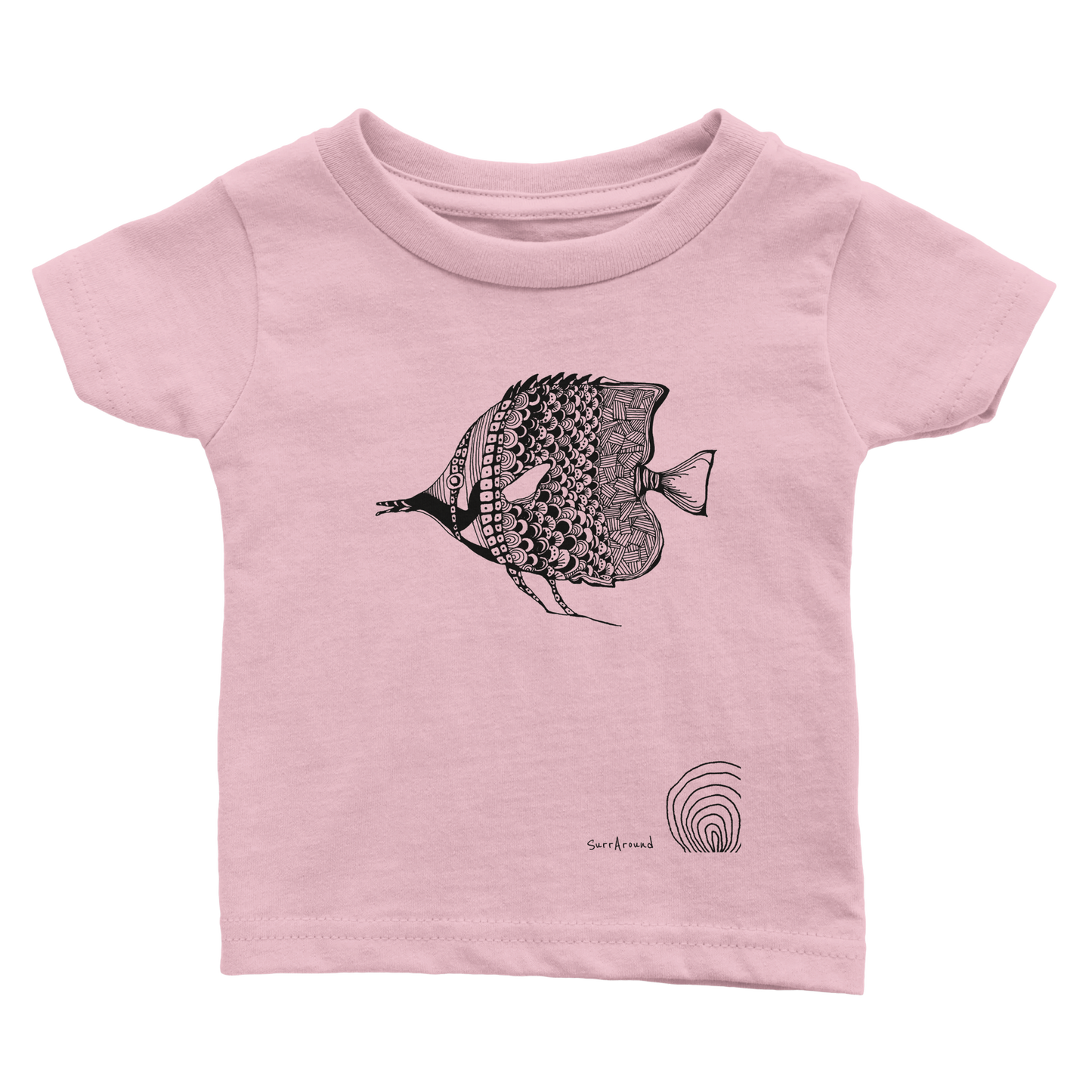 Unique Classic Baby T-shirt, beautiful fish design. Illustrated unique fish, detailed with Japanese traditional patterns, hand drawn by artist.