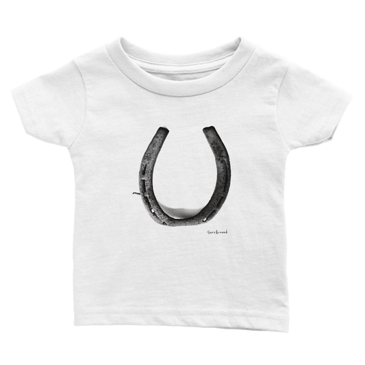 Unique Classic Baby T-shirt, Old Horseshoe in space & time. Bringing happiness with the steps brought by old rusty horseshoe. Unique Unisex Classic Baby T-shirt, Eco-Friendly 100% cotton, soft and comfortable.