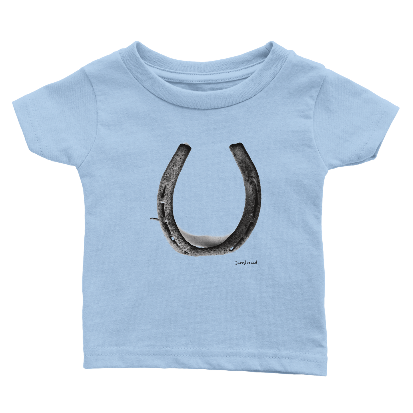 Unique Classic Baby T-shirt, Old Horseshoe in space & time. Bringing happiness with the steps brought by old rusty horseshoe. Unique Unisex Classic Baby T-shirt, Eco-Friendly 100% cotton, soft and comfortable.