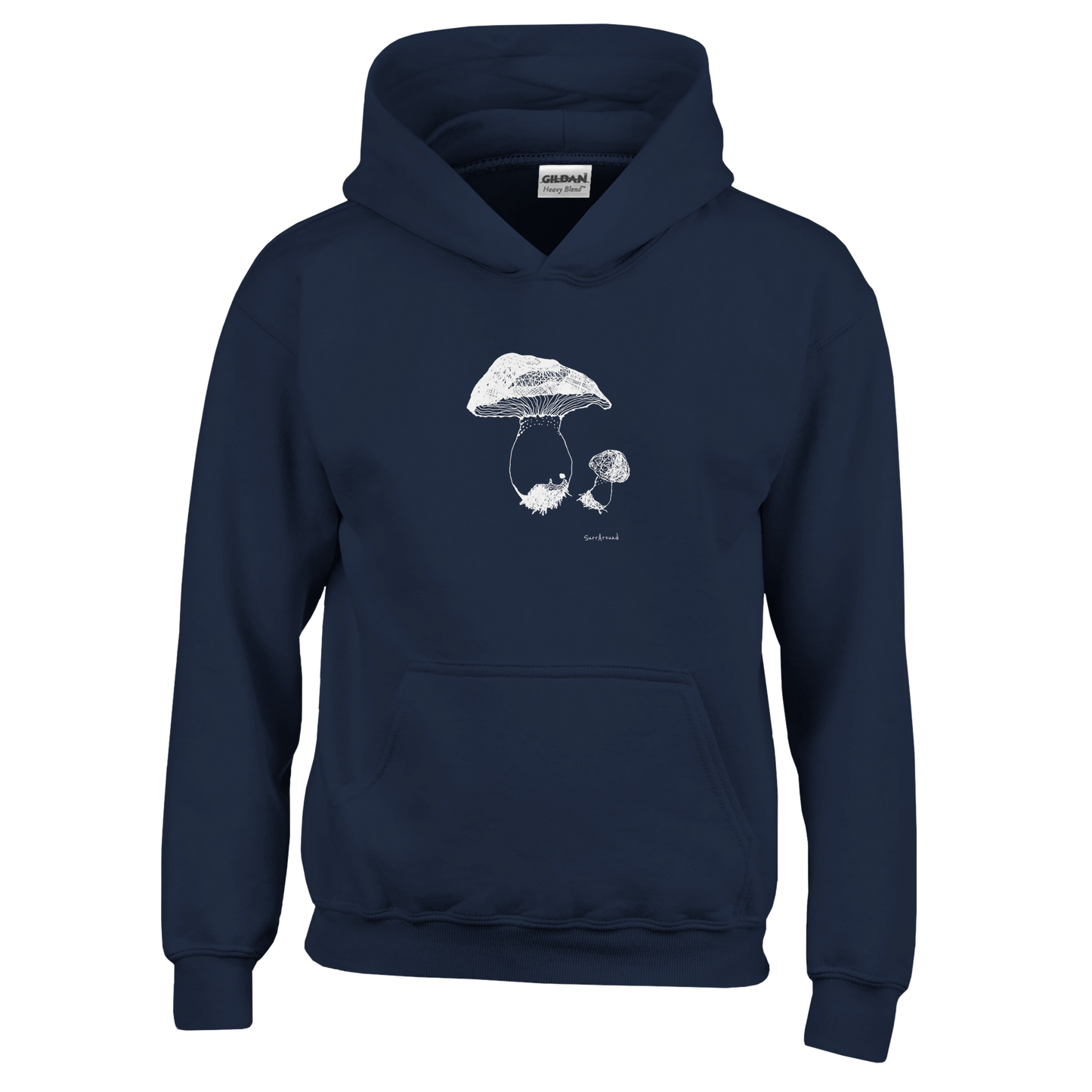 Classic Comfort Kids Hoodie, Mushroom designed by artist. Discover our Mushroom-themed soft, Pullover, 50% cotton & 50% polyester hoodie, durability with soft feel. Ideal for year-round wear with a kangaroo pocket.