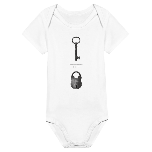 Baby Short Sleeve Bodysuit, The Old Pair of lock and key. Old pair of lock and key in hidden space and time, designed by Japanese artist. Unique Unisex Classic Bodysuit, Eco-Friendly 100% cotton, soft and comfortable.