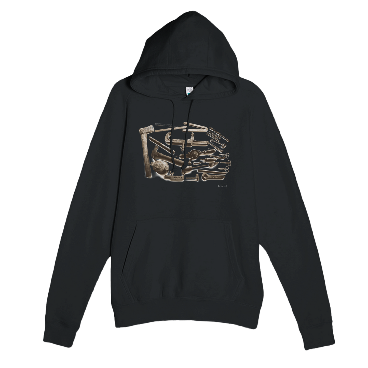 Unique Premium Adult Hoodie, Old Tools in space & time. Old rusty tools with hidden stories in space and time, designed by Japanese artist. Soft, durable unisex pullover hoodie, ideal for year-round wear.