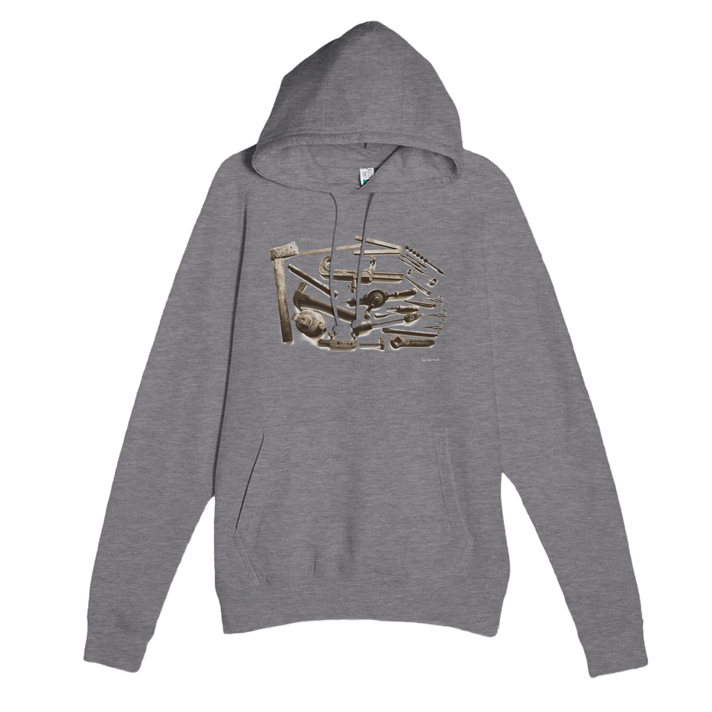 Unique Premium Adult Hoodie, Old Tools in space & time. Old rusty tools with hidden stories in space and time, designed by Japanese artist. Soft, durable unisex pullover hoodie, ideal for year-round wear.