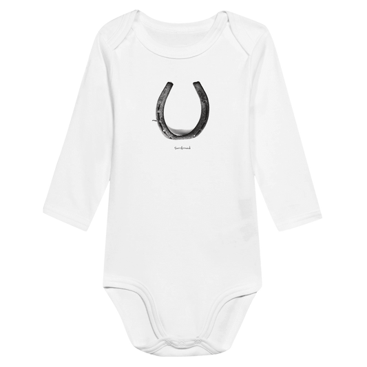 Baby Long Sleeve Bodysuit, Old Horseshoe in space & time. Bringing happiness with the steps brought by old rusty horseshoe. Unique Unisex Classic Bodysuit, Eco-Friendly 100% cotton, soft and comfortable.