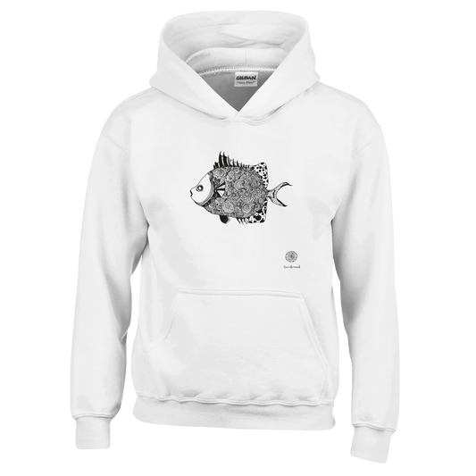 Unique Classic Kids Hoodie, beautiful fish design. Soft, durable unisex pullover hoodie, ideal for year-round wear. Illustrated unique fish, detailed with Japanese traditional patterns, hand drawn by artist.