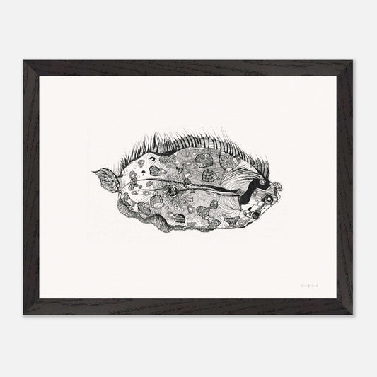 Premium Quality Wall Art, Flounder, Beautiful Fish. Beautiful subtle pattern of spots on the fish body, inspired in Exmouth, WA. Premium Wooden Framed Poster With Museum-Quality Matte Paper Ready to hang.