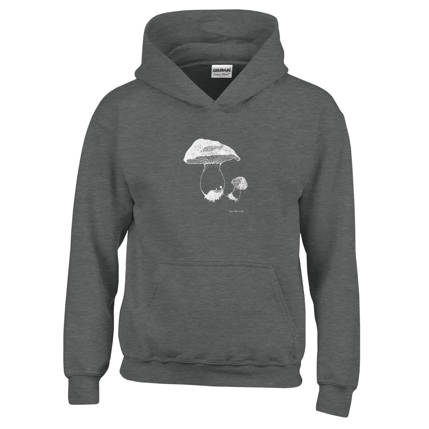 Classic Comfort Kids Hoodie, Mushroom designed by artist. Discover our Mushroom-themed soft, Pullover, 50% cotton & 50% polyester hoodie, durability with soft feel. Ideal for year-round wear with a kangaroo pocket.