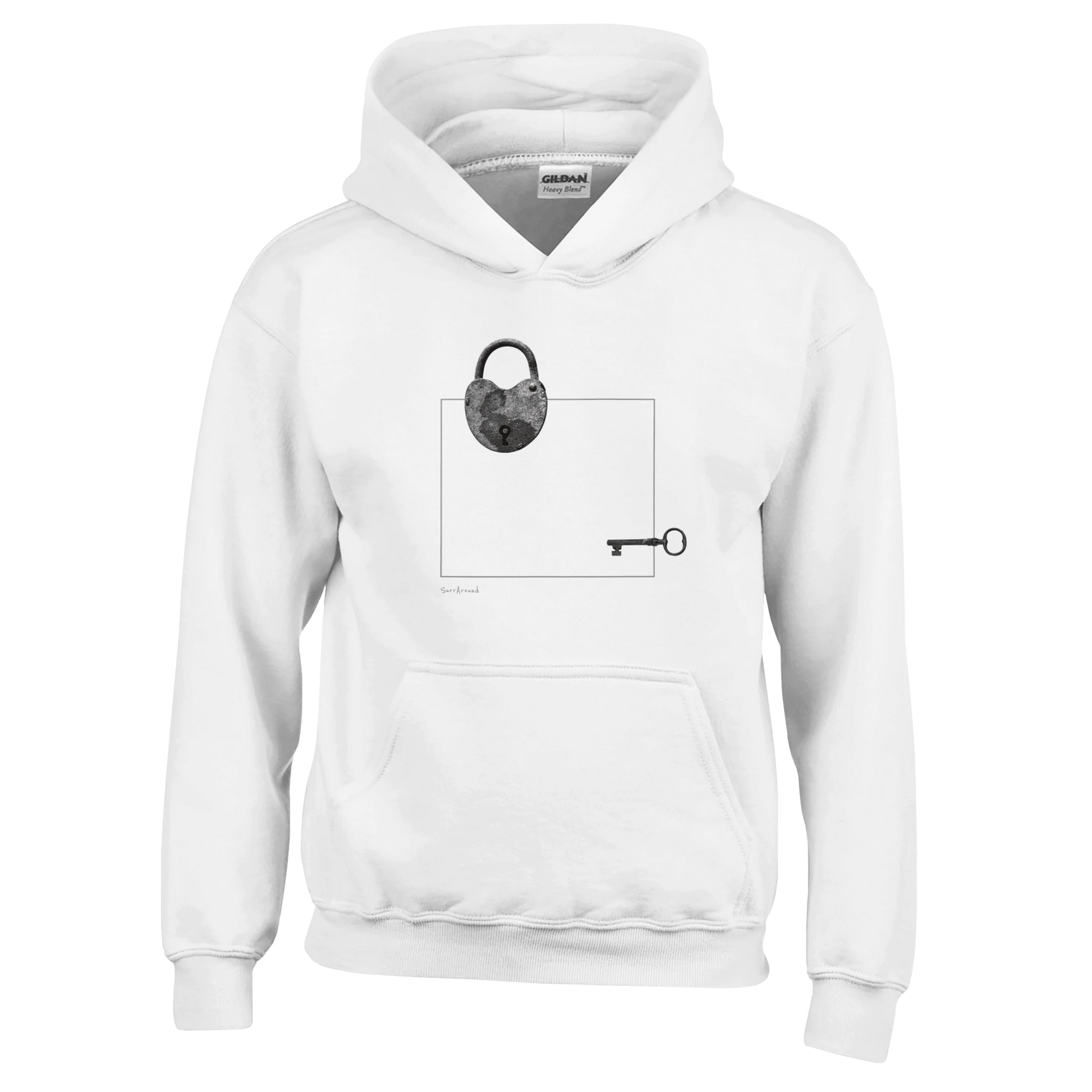 Unique Classic Kids Hoodie, Old Heart Lock in space & time. Old heart lock and key with hidden stories in space and time, designed by Japanese artist. Soft, durable unisex pullover hoodie, ideal for year-round wear.