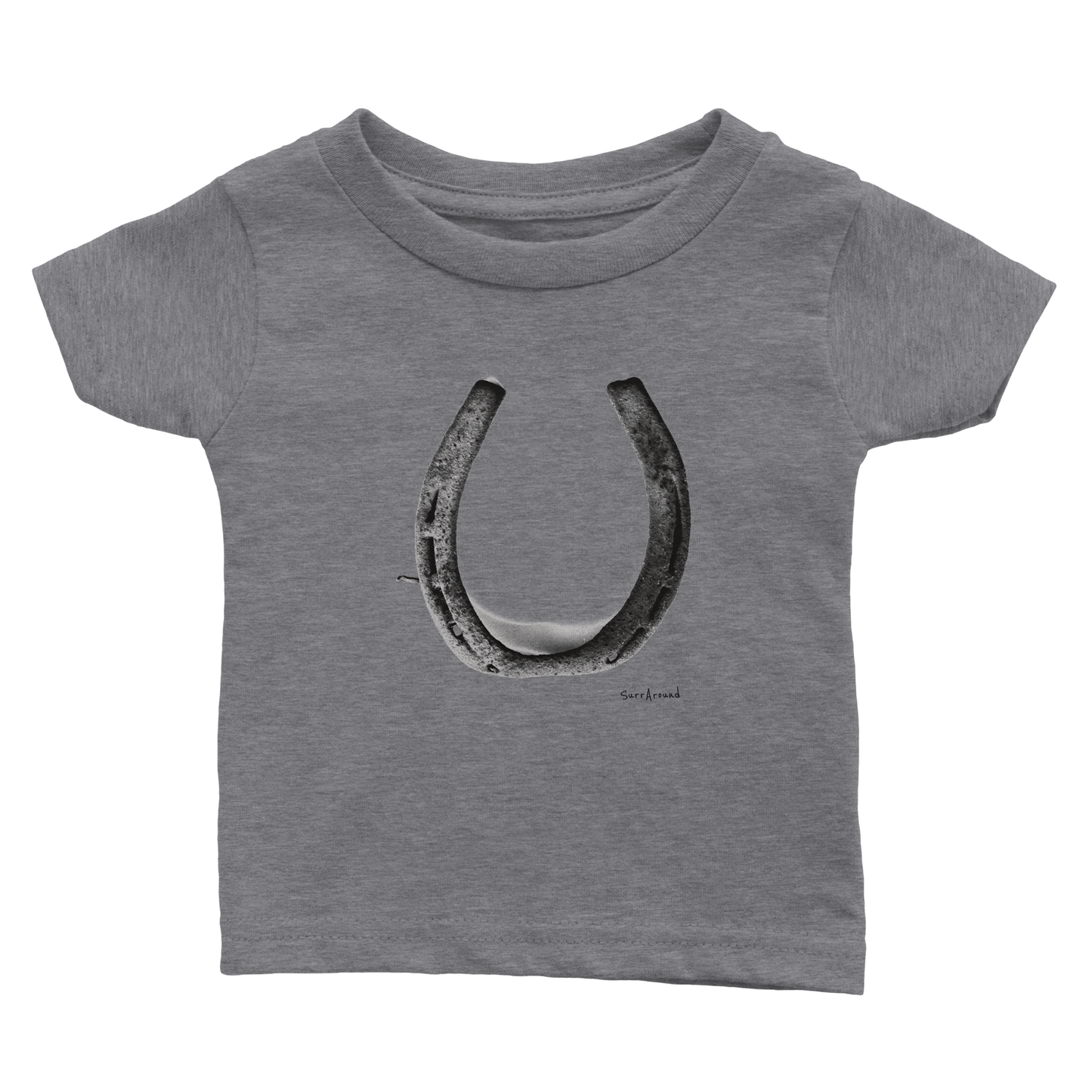 Unique Classic Baby T-shirt, Old Horseshoe in space & time. Bringing happiness with the steps brought by old rusty horseshoe. Unique Unisex Classic Baby T-shirt, Eco-Friendly 100% cotton, soft and comfortable.