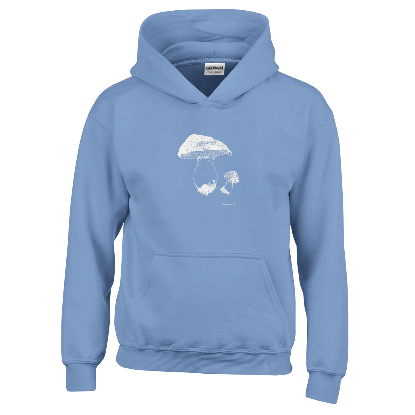 Classic Comfort Kids Hoodie, Mushroom designed by artist. Discover our Mushroom-themed soft, Pullover, 50% cotton & 50% polyester hoodie, durability with soft feel. Ideal for year-round wear with a kangaroo pocket.