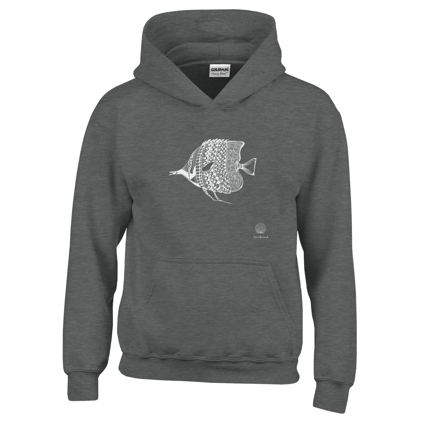 Unique Classic Kids Hoodie, beautiful fish design. Soft, durable unisex pullover hoodie, ideal for year-round wear. Illustrated unique fish, detailed with Japanese traditional patterns, hand drawn by artist.