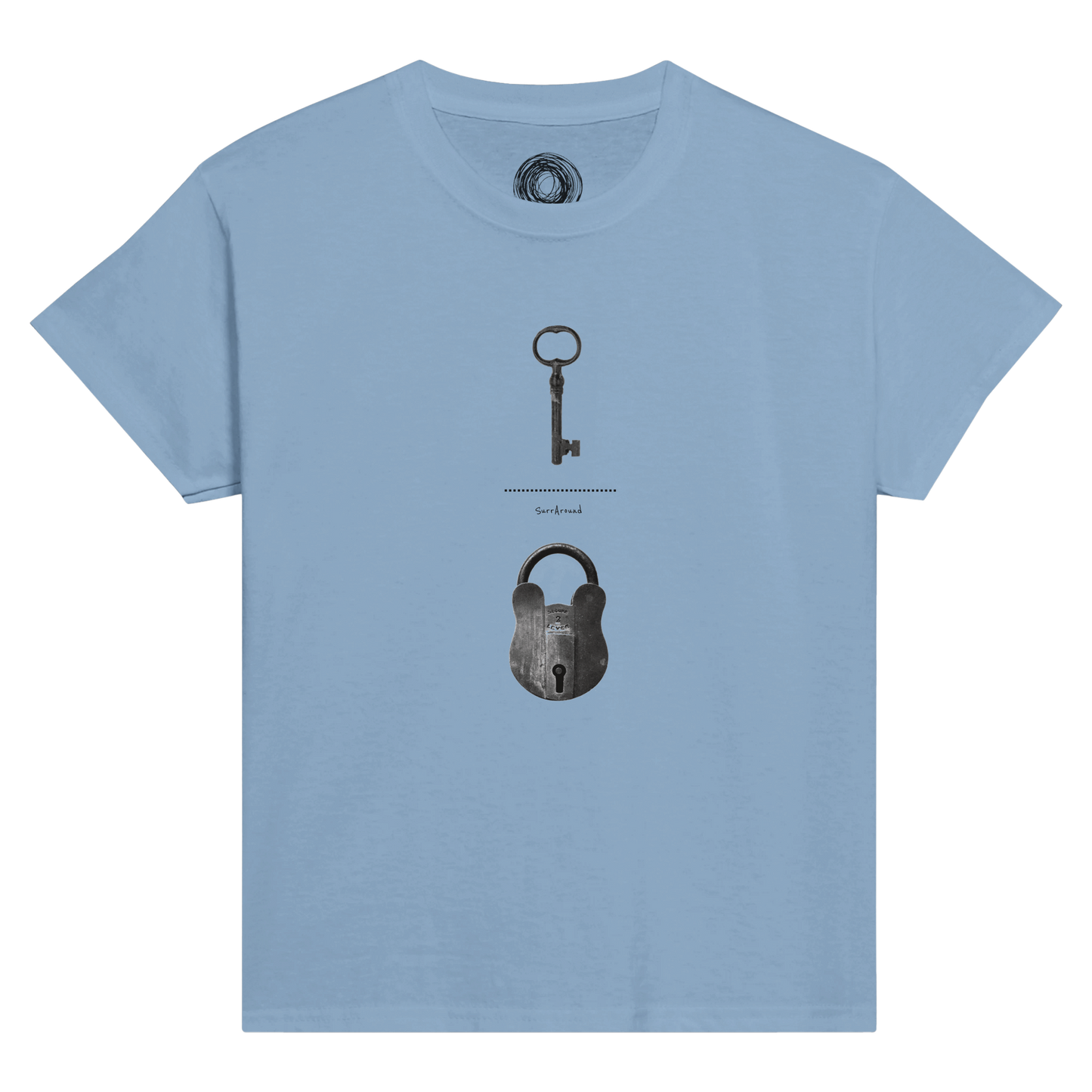 Classic Comfort Kids T-shirt, The Old Pair of lock and key. Old pair of lock and key in hidden space and time, designed by Japanese artist. Unisex Crewneck T-shirt, Eco-Friendly 100% cotton in soft feel.