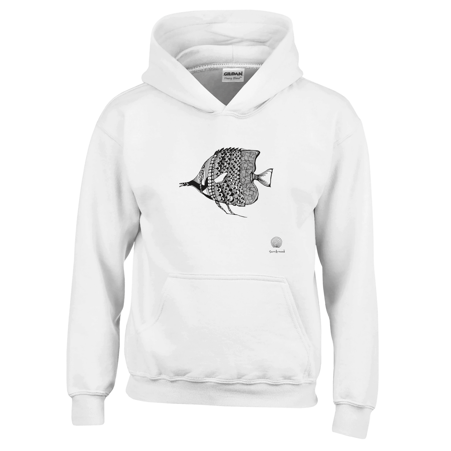 Unique Classic Kids Hoodie, beautiful fish design. Soft, durable unisex pullover hoodie, ideal for year-round wear. Illustrated unique fish, detailed with Japanese traditional patterns, hand drawn by artist.