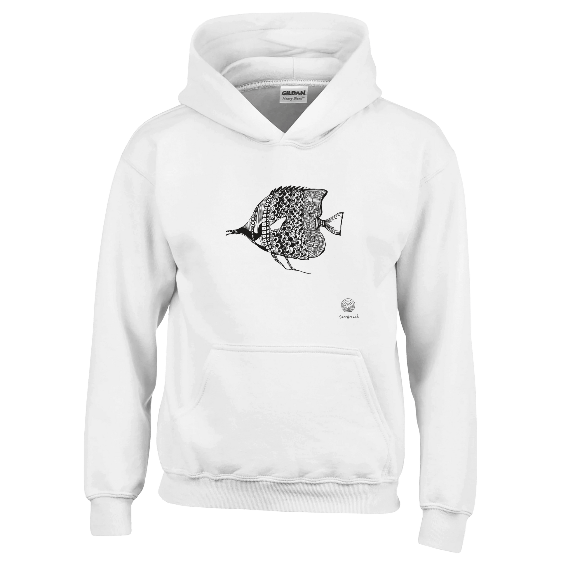 Unique Classic Kids Hoodie, beautiful fish design. Soft, durable unisex pullover hoodie, ideal for year-round wear. Illustrated unique fish, detailed with Japanese traditional patterns, hand drawn by artist.