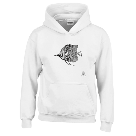 Unique Classic Kids Hoodie, beautiful fish design. Soft, durable unisex pullover hoodie, ideal for year-round wear. Illustrated unique fish, detailed with Japanese traditional patterns, hand drawn by artist.