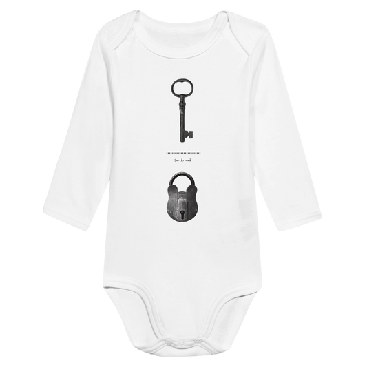 Baby Long Sleeve Bodysuit, The Old Pair of lock and key. Old pair of lock and key in hidden space and time, designed by Japanese artist. Unique Unisex Classic Bodysuit, Eco-Friendly 100% cotton, soft and comfortable.