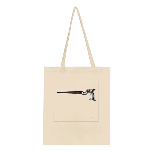 Truly one-of-a-kind Tote bag, Old Saw, Tool in space & time. Old saw with an handle and rusted saw teeth must have hidden stories in space and time. Tote bags being eco-conscious, reinforced handles for more stability.