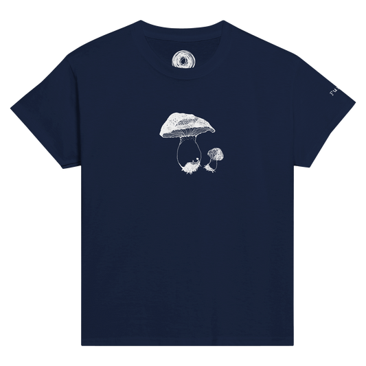 Classic Comfort Kids T-shirt, Mushroom inspired by nature. Unisex Crewneck T-shirt, Eco-Friendly 100% cotton in soft feel. Unique illustration of cute mushrooms by artist, originally hand drawn.