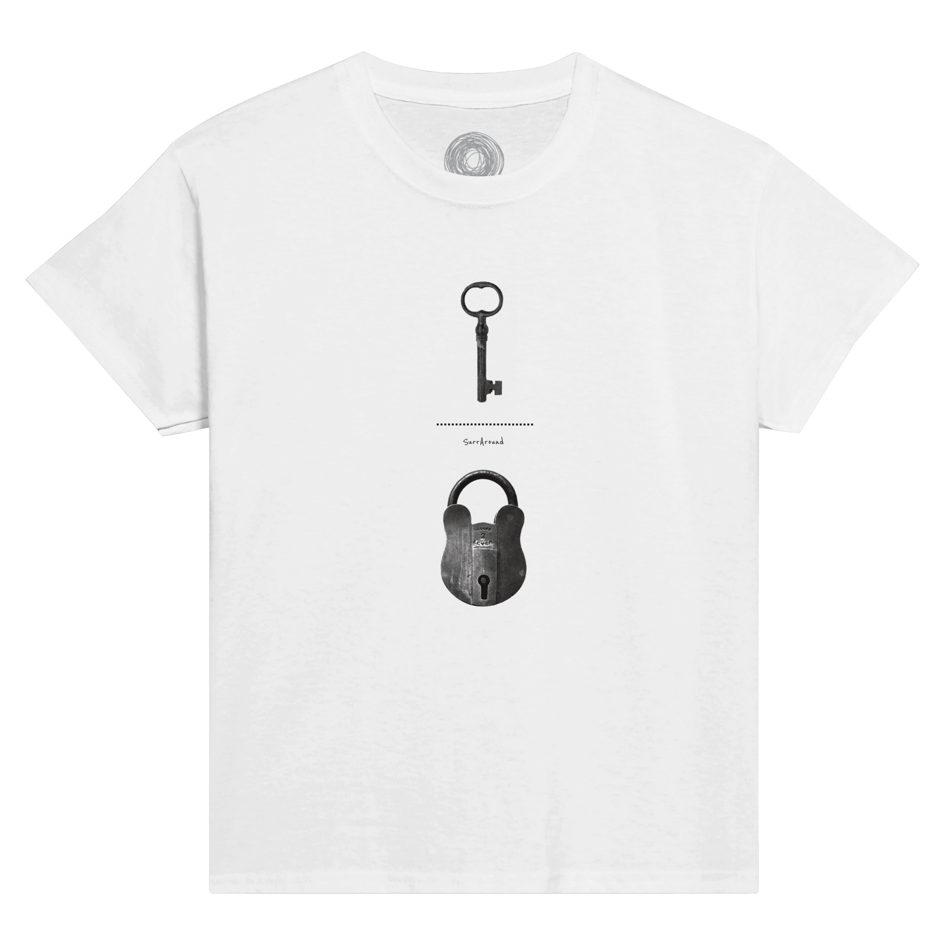 Classic Comfort Kids T-shirt, The Old Pair of lock and key. Old pair of lock and key in hidden space and time, designed by Japanese artist. Unisex Crewneck T-shirt, Eco-Friendly 100% cotton in soft feel.